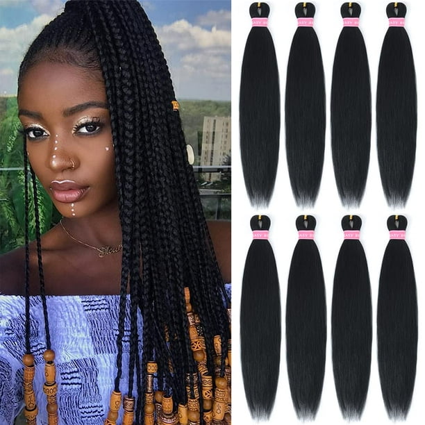 AQINBEL Cabello trenzado 26 pulgadas 8 paquetes de cabello trenzado Pre estirado Sin picazón Cabello negro para trenzar Extensiones de cabello de ganchillo para trenzas Cabello Textura Yaki Cabello tr