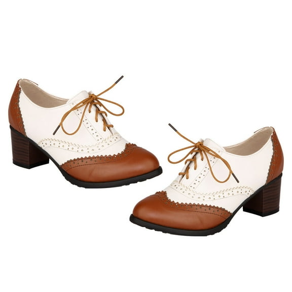 MLINS  Chunky Heel Shoes Footwear Work Heels for Women Dress Church Woman Brown