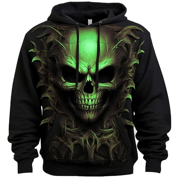 Hpapadks Hoodie for Men Halloween Vintage Gothic Skeleton Print Hoodies Pullover with Front Pocket Drop Shoulder Sweatshirts for Men