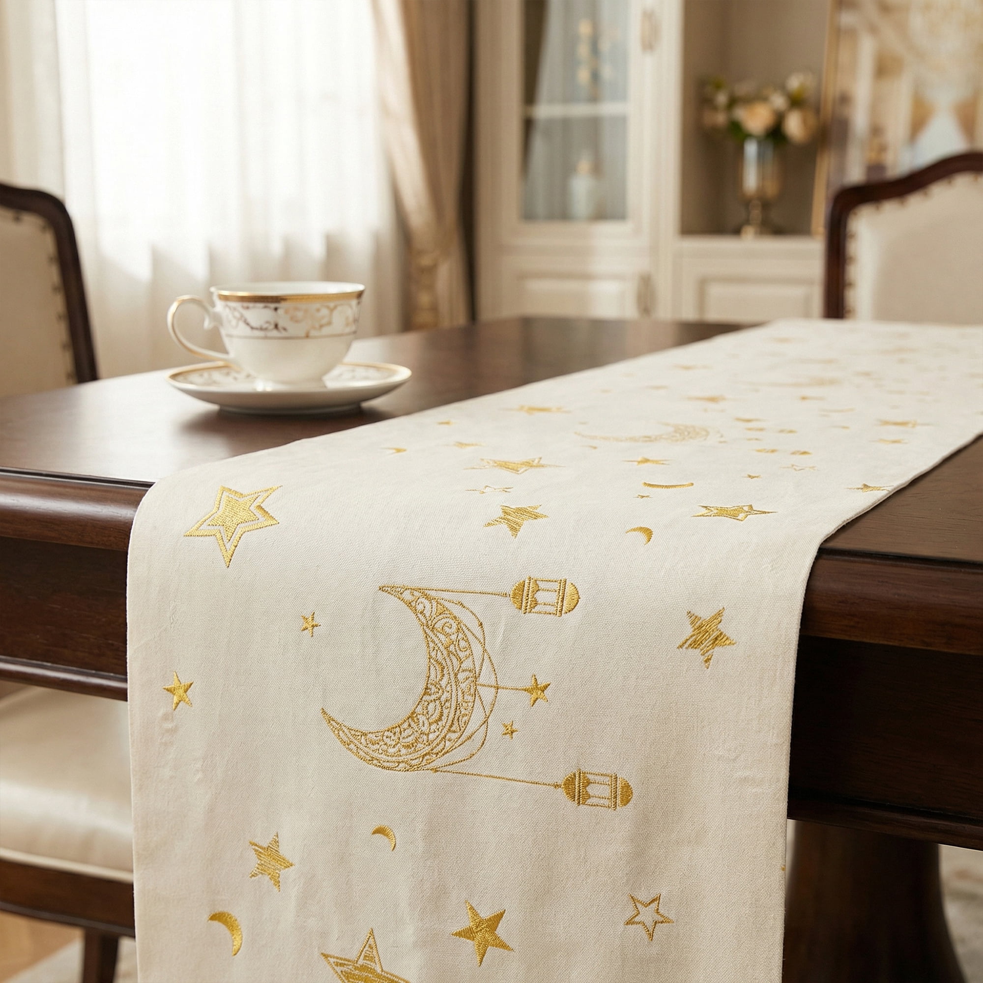 Unique Bargains Long Printed Polyester Table Runner for Decorations White 13"x106.3"