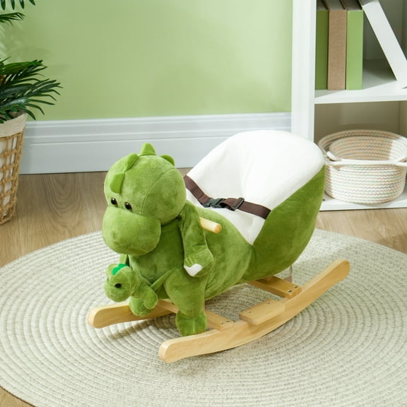 Kids Ride on Rocking Horse, Baby Rocking Horse, Toddler Plush Dinosaur Animal Rocker with Seat Belt & 32 Songs, Kids Riding Horse Rocking Chair for 18-36 Months Gift, Green