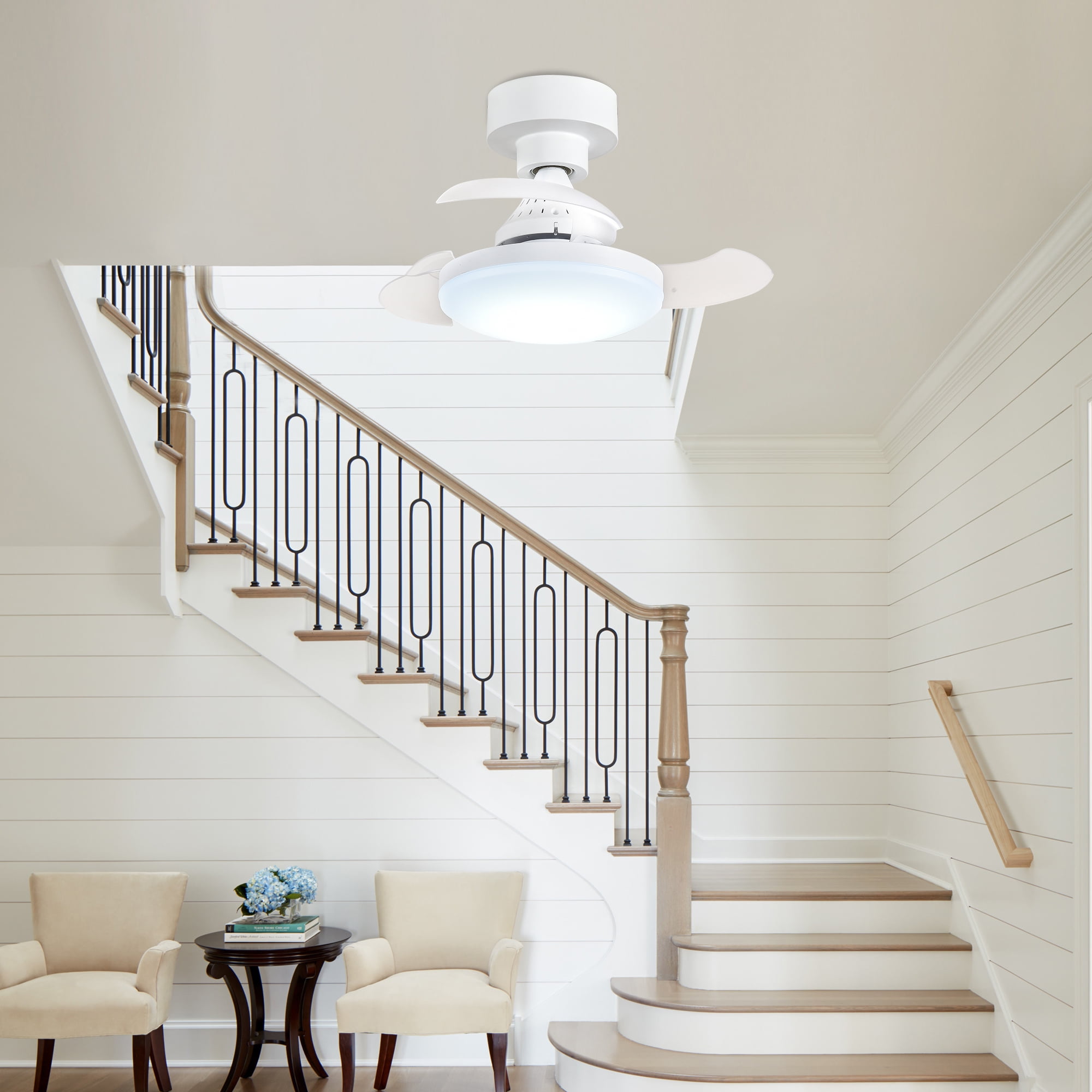 Garwarm 16 in Retractable Ceiling Fan with Lights and Remote, Low Profile Socket Fan Light, Dimmable 3000K-6500K Flush Mount Ceiling Fan with Timer, Low Noise for Bedroom Kitchen