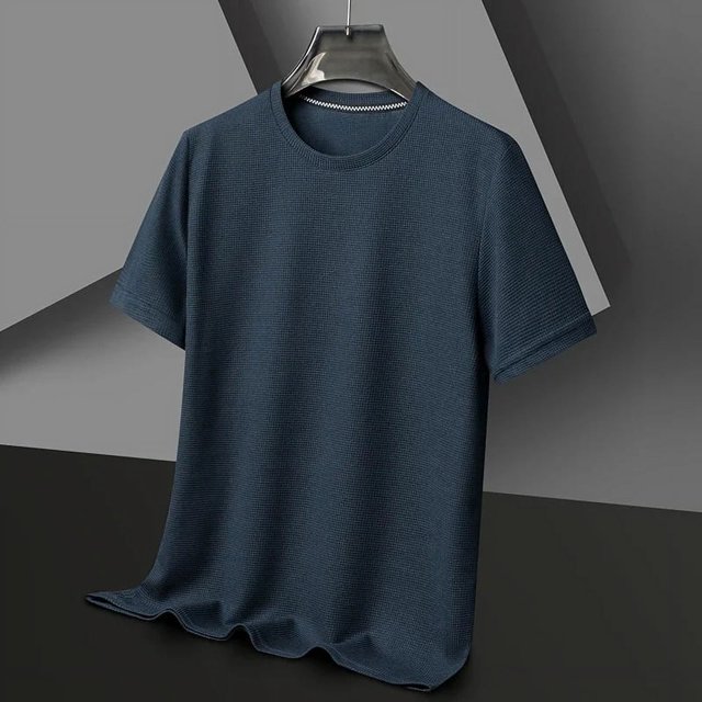 Nouveau T-shirt à Manches Courtes Col Rond Gaufré pour Hommes