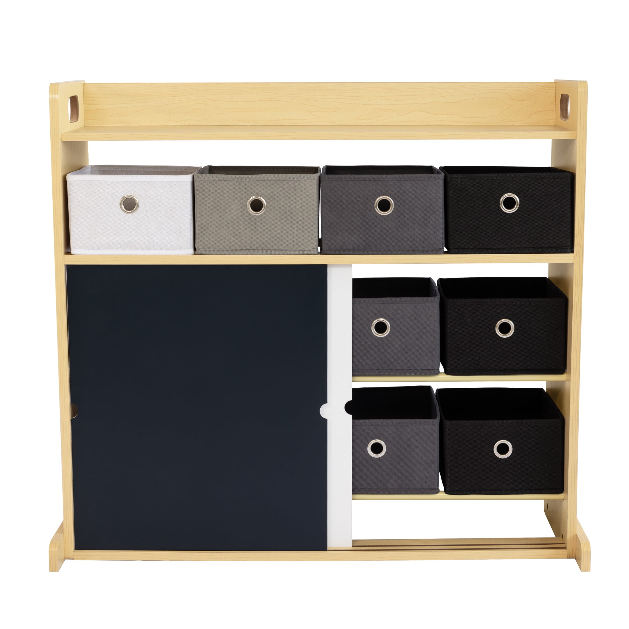 Humble Crew Kid Toy Storage Organizer with 12 Fabric Bins & Doodle Doors, Natural/Black/White/Grey