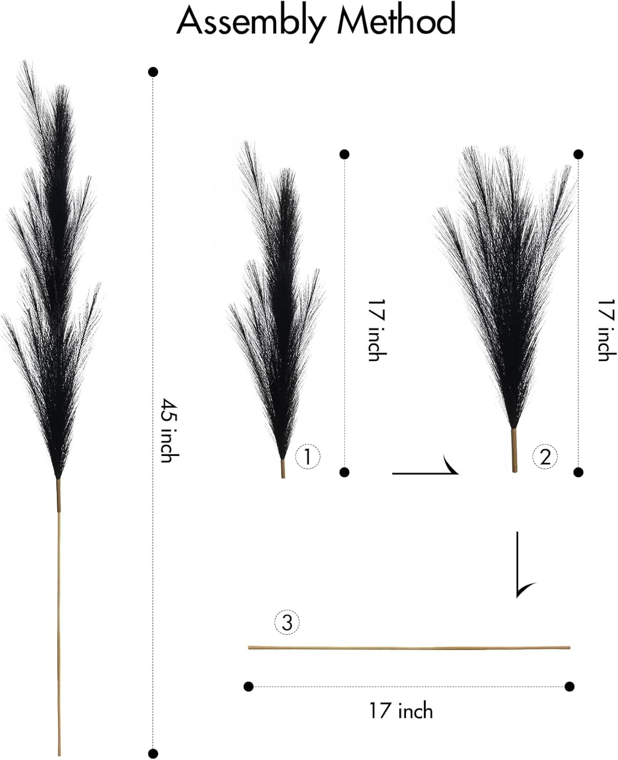 9 Pcs 45" Faux Dried Pampas Grass Tall Decor, Fluffy Fake Long Pompas Artificial Black Grey Gray Pompous Stems Bouquet Flower Arrangement Vase Filler for Boho Home Wedding Decoration
