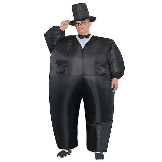 Traje de esmoquin negro inflable caballero gordo Chub disfraz divertido juguete carnaval Th