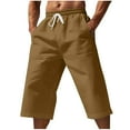 thumbnail image 2 of lmcalzta Capri Pants for Men Drawstring Elastic Waisted Linen Lightweight Lounge Pants Solid Color, 2 of 6