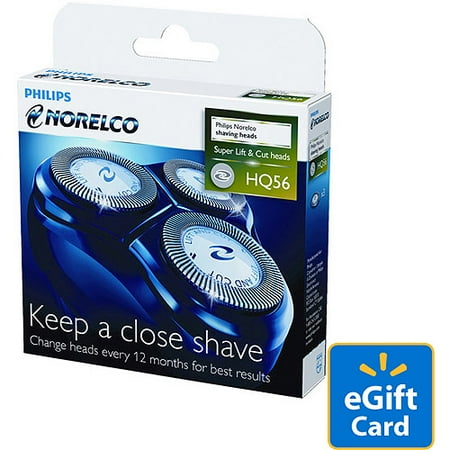 Philips Norelco HQ56 Replacement Shaving Heads, HQ56/52 PLUS $5.00 eGift Card