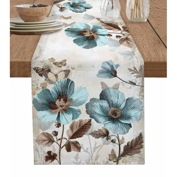 Table Runner Nave Blue, Teal Green and White Stripes Table Decoration for Kitchen Dinning Striped Pattern Table Decoration for Indoor Outdoor Party Wedding Decor 13x90inch