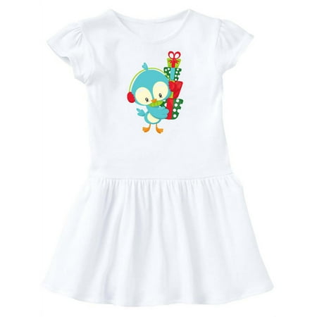 

Inktastic Christmas Bird Blue Bird Bird With Ear Warmers Gift Toddler Girl Dress