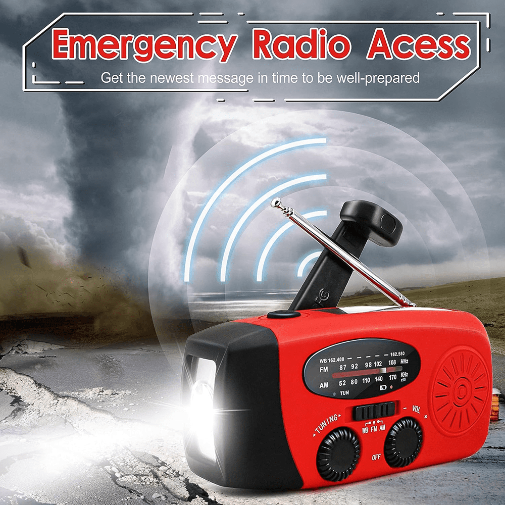 Hand Crank Emergency Radio AM/FM/NOAA LED Flashlight USB-C Charge Solar Power