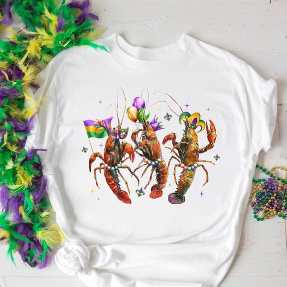 Tee Clo Mardi Gras Crawfish T-Shirt Dancing Louisiana Lobster Carnival Celebration Tee, Full Size S-5XL
