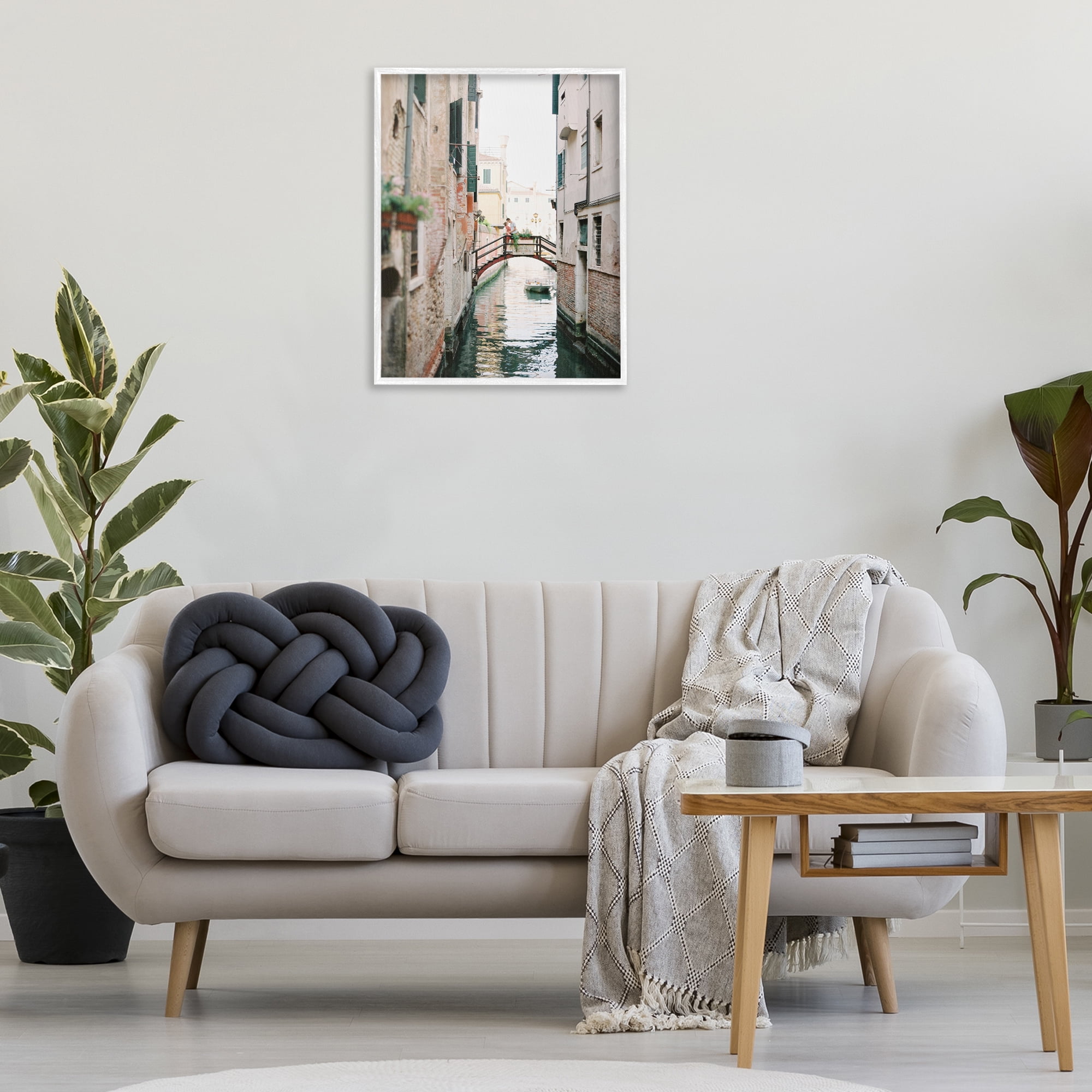 Stupell Industries Couple on Canal Bridge Town & City Photography White Framed Art Print Wall Art, 24 x 30