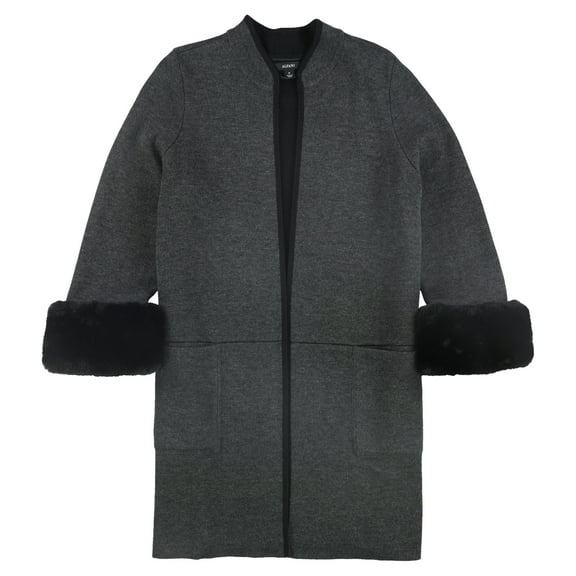Alfani Womens Faux Fur Cuff Cardigan Sweater, Grey, Medium
