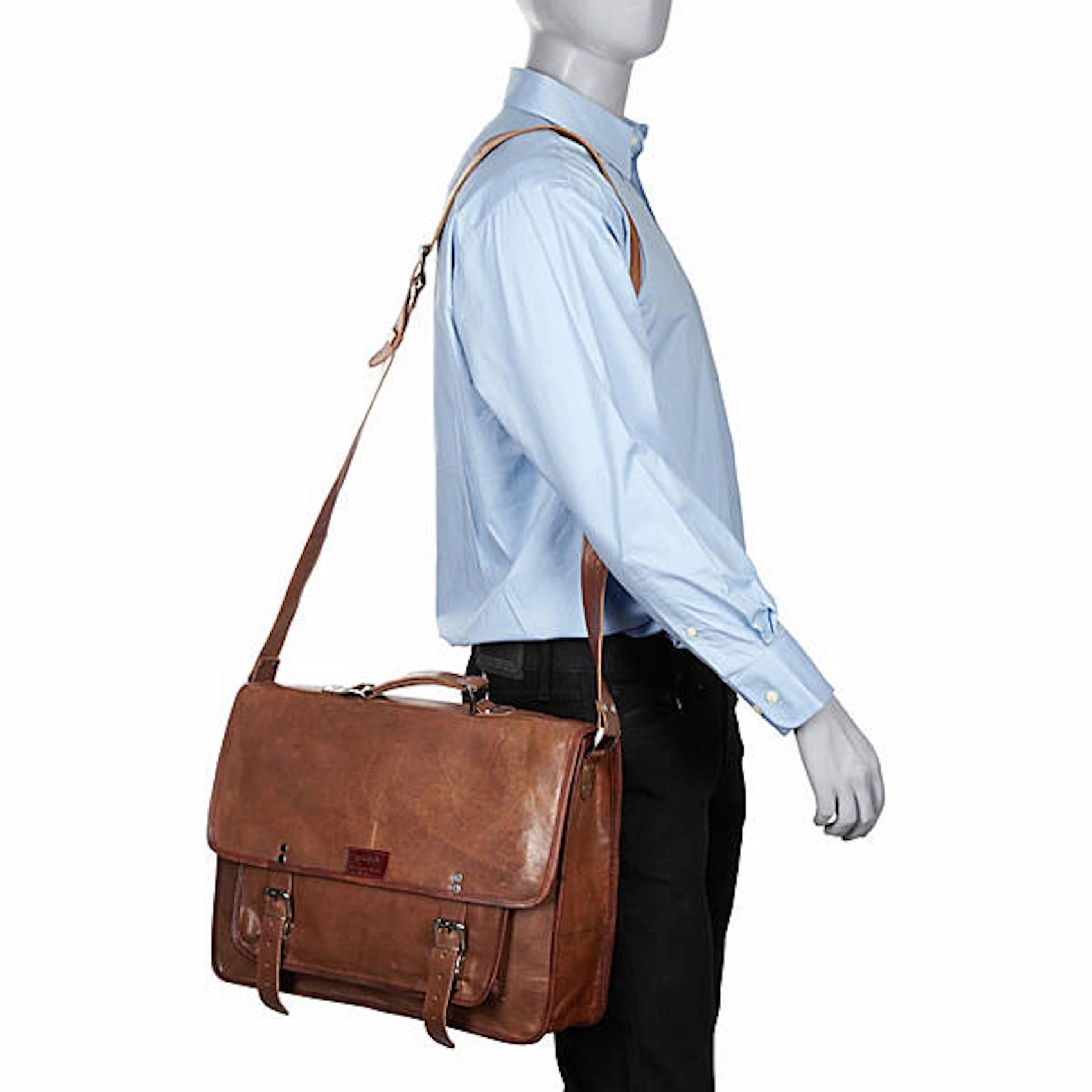 Sharo Large Office Genuine Leather Laptop Bag, Brown