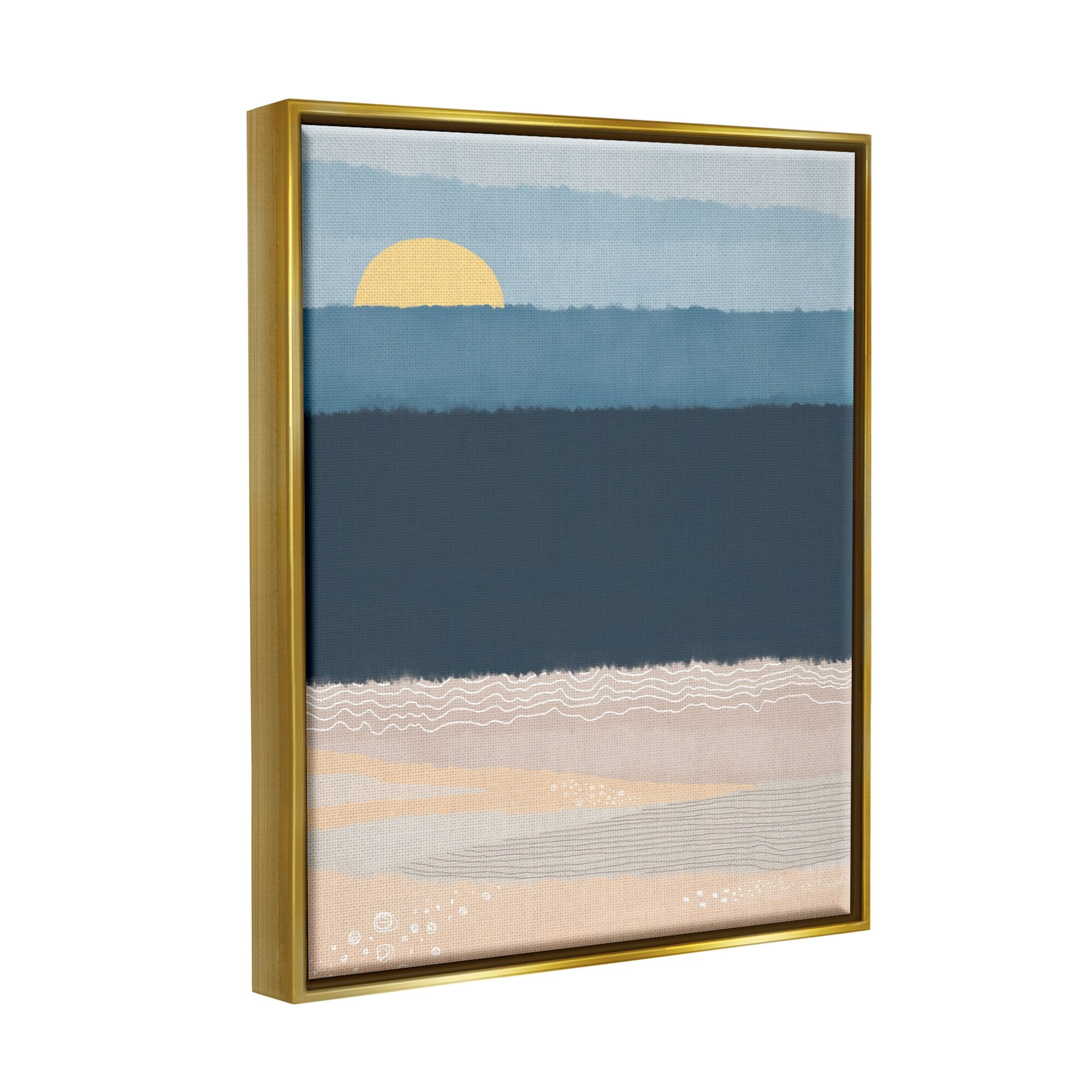 Stupell Industries Abstract Ocean Shore Shining Sun Over Coast Graphic Art Metallic Gold Floating Framed Canvas Print Wall Art, Design by Darlene Seale
