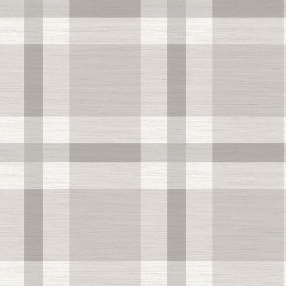 Mainstays Faux Grasscloth Plaid, Textured Peel and Stick Wallpaper, Soft Silver, 13.35 sq.ft.