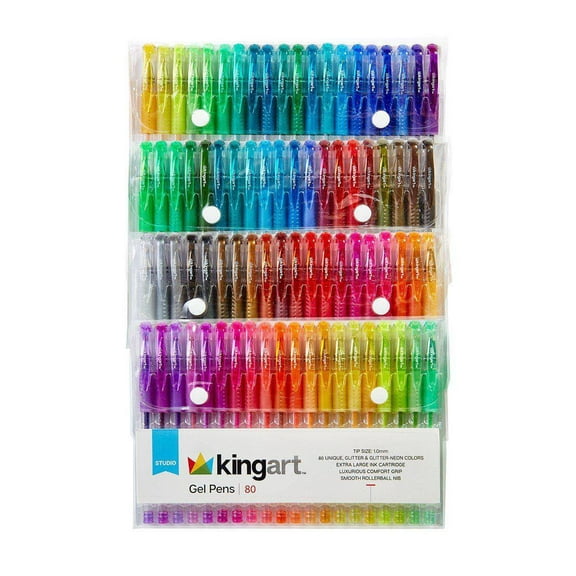 Kingart - Rollerball Pen - Assorted Glitter Colors - Gel Ink - 1 mm (Pack of 80)