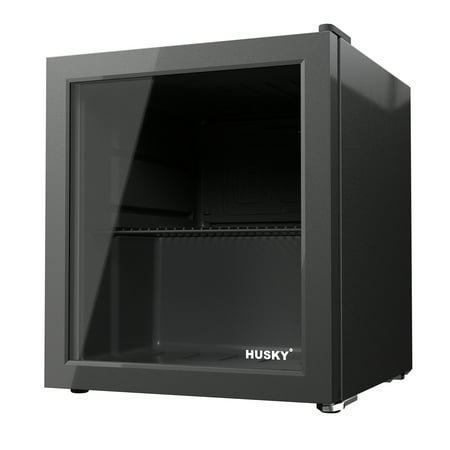 Husky 46L Reversible Glass Door Beverage Refrigerator 1.6 Cu Freestanding Countertop Mini Fridge in Black  New