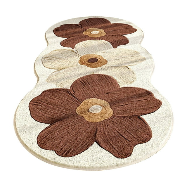 Non-Slip Floral Rug 20"x47" Bedside Carpet, Soft Polyester Anti-Skid Floor Mat for Bedroom Living Room Home Decor Washable Runner