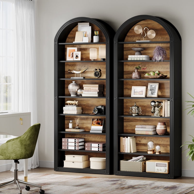 Tribesigns 8-Tier Arched Bookshelf, 78.7" Modern White Arched Bookcase with Storage Shelves for Living Room, Bedroom (Black)