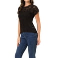 thumbnail image 4 of INSPIRAR CHIC Blusa Casual de Encaje Floral Transparente de Manga Corta para Mujeres S Marrón del Día de San Valentín, 4 of 7