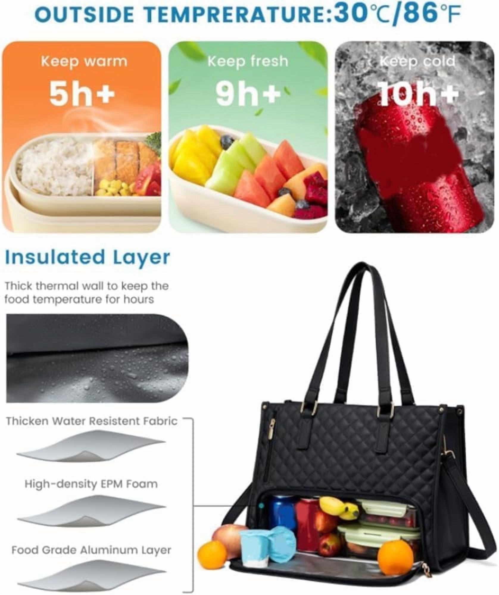 2 in 1 Tote Bag Lunch Bag Combo, 2 in 1 Lunch Tote Bag for Women, 15.6 Inch Tote Bag With Lunch Compartment, Tote for Laptop Bag Storage Pocket, Office Business Travel