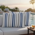 thumbnail image 4 of Navy Blue Grey Stripes Outdoor Waterproof Pillow Covers, Simple Striped Lines Minimalist Decorative Rectangle Throw Pillowcase Sofa Cushion Sham for Patio/Couch/Chair, 20"x12" 2 Pack, 4 of 8