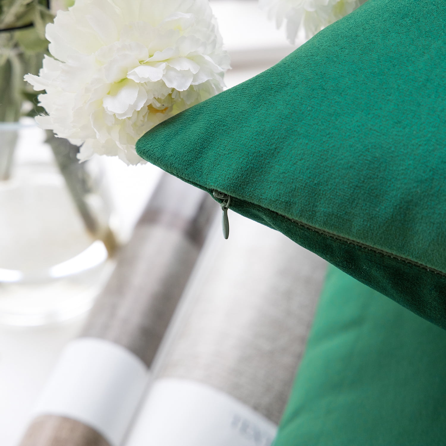 Phantoscope Soft Silky Velvet Series Decorative Throw Pillow, 18" x 18", Dark Green, 1 Pack
