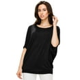 thumbnail image 3 of Made by Johnny Women's Scoop Neck Half Sleeve Batwing Dolman Top M BLACK, 3 of 6