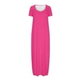 thumbnail image 5 of NXMZXB Plus Size Maxi Dresses for Curvy Women Loose Fit Casual Summer Short Sleeve Crewneck Long T-Shirts Dress Elegant Flowy Beach Sundress with Pockets A-Pink#01 XXXL, 5 of 7