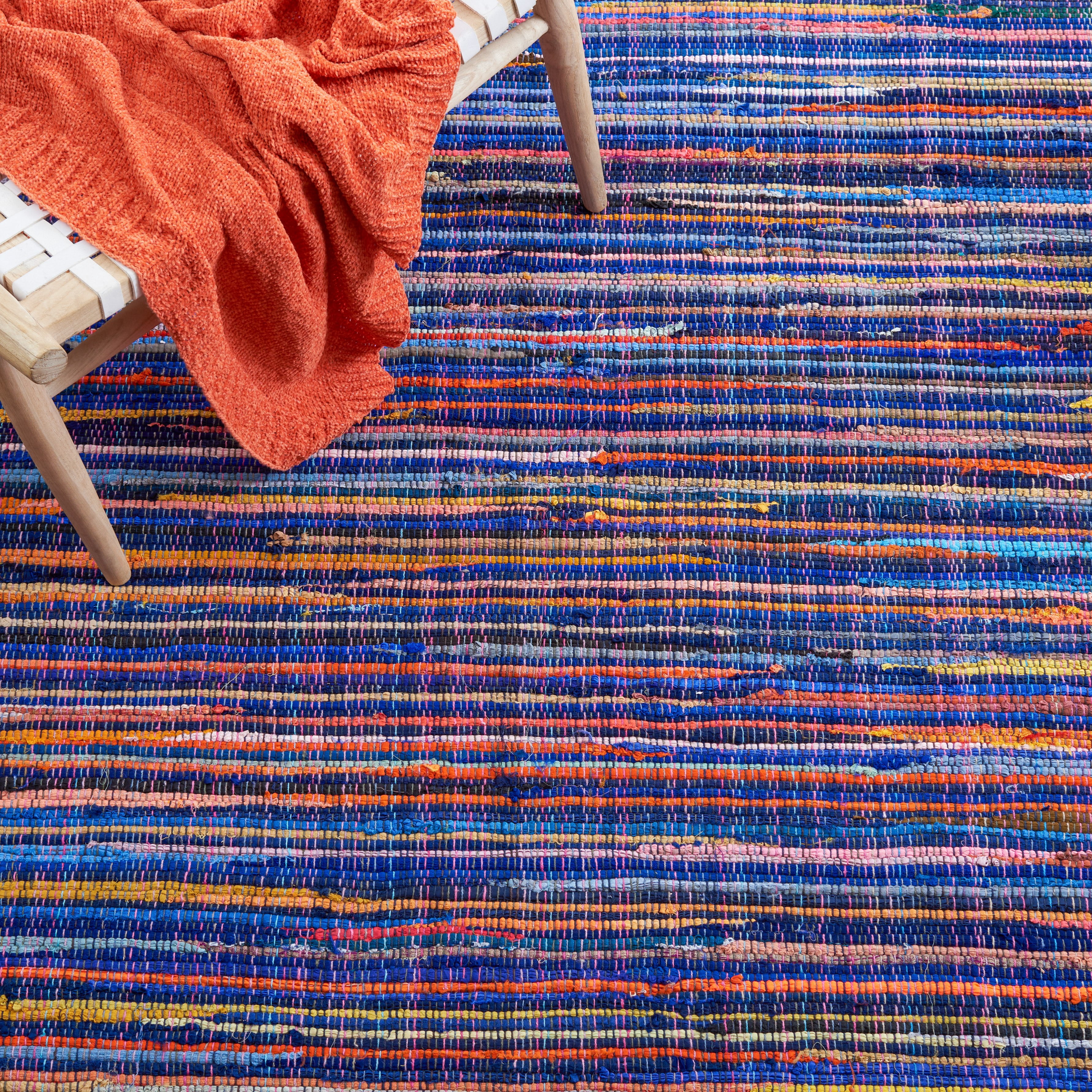 SAFAVIEH Rag Petar Striped Cotton Area Rug, Blue/Multi, 5' x 8'