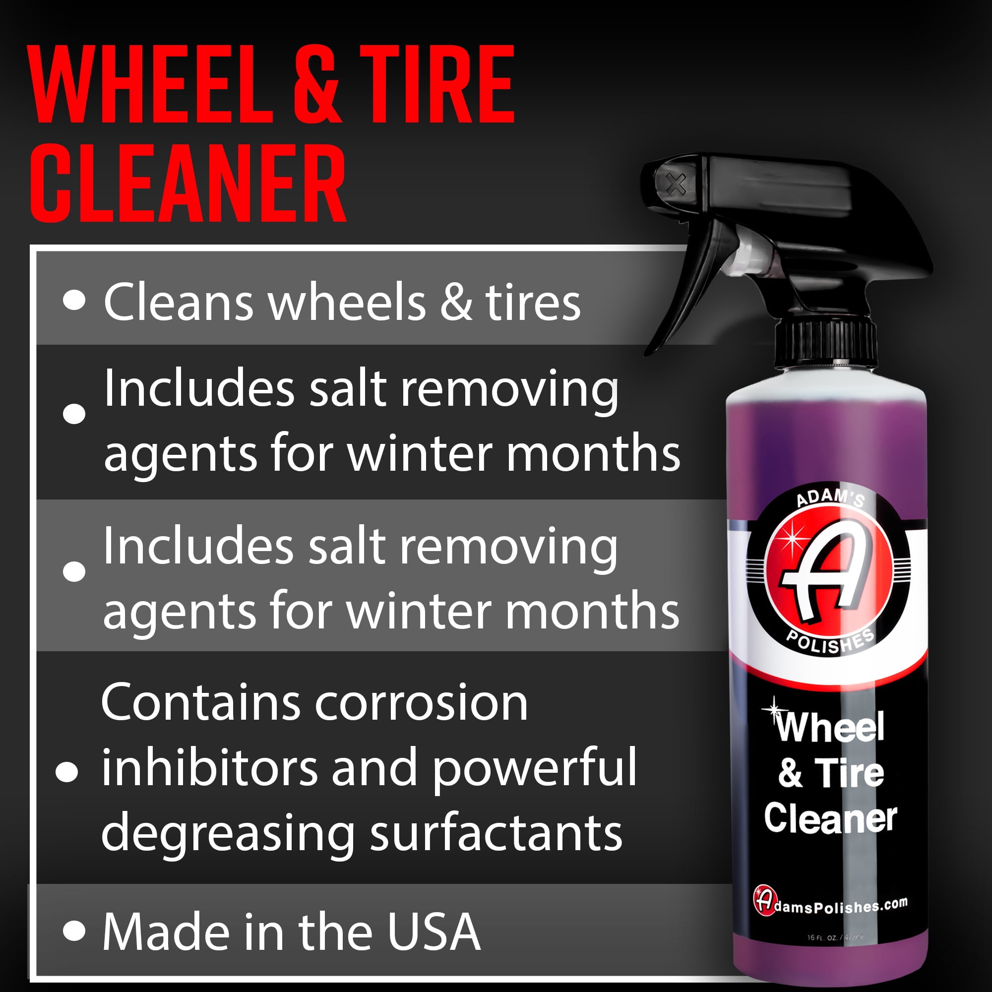 Adam's Polishes Wheel & Tire Cleaner 16oz - Professional All in One Tire &  Wheel Cleaner Use W/Wheel Brush & Tire Brush | Car Wash Wheel Cleaning