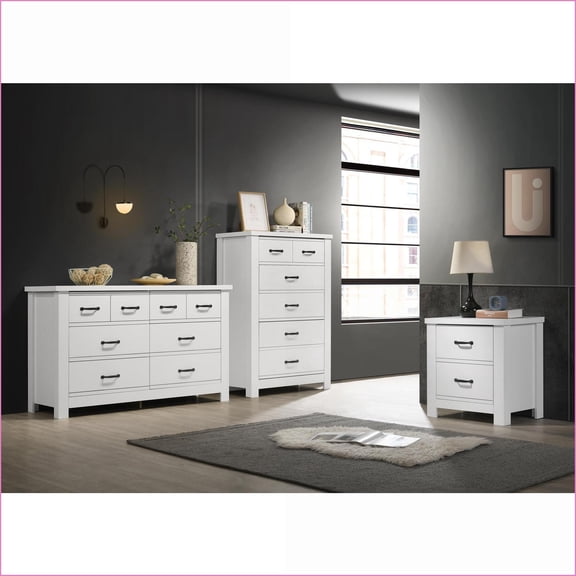 Bedroom Sets Cassini 3-Piece with Dresser, Chest, Nightstand | Modern | White | Engineered Wood