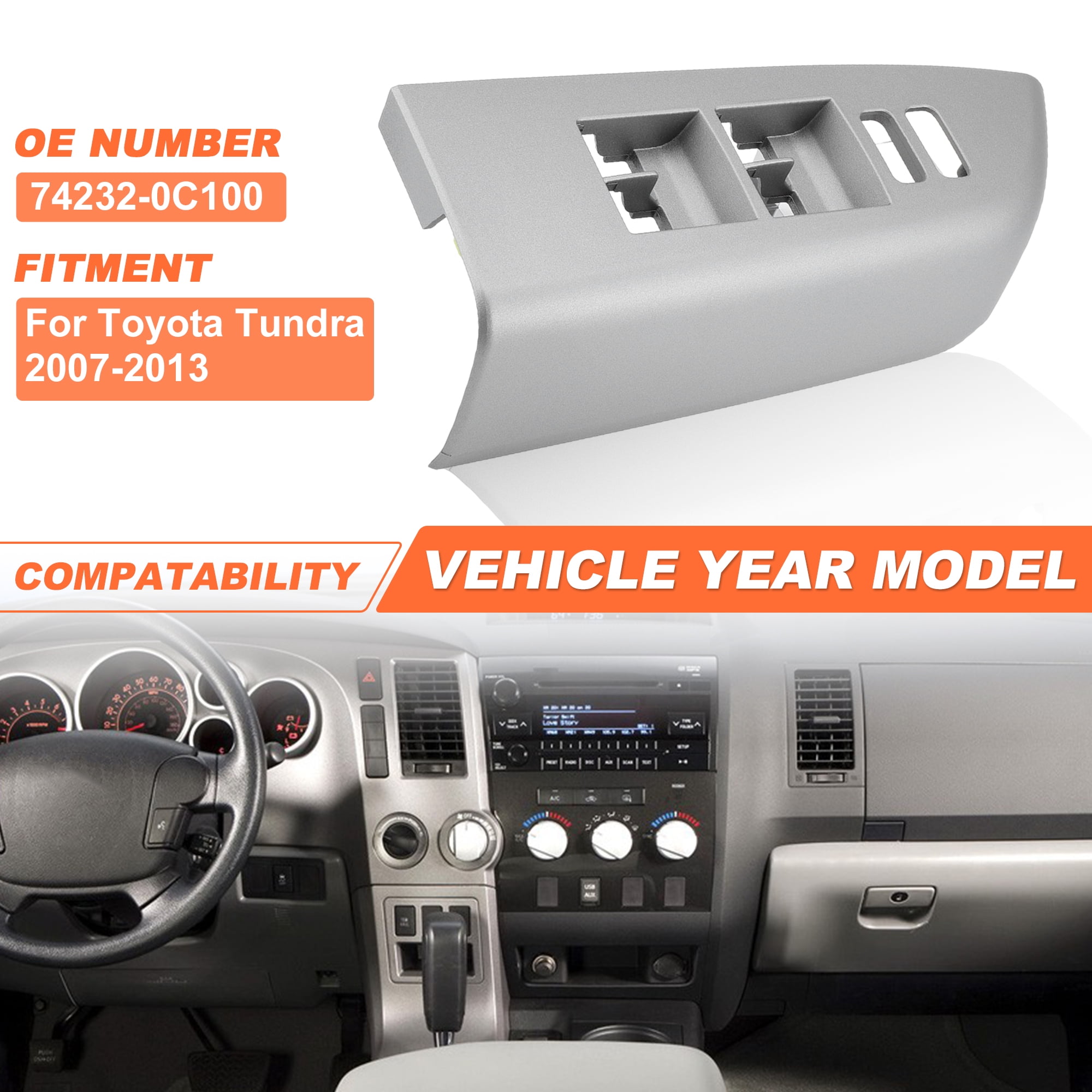 LH Driver Left Side Front Armrest Door Window Switch Panel Bezel Trim for Toyota Tundra 2007-2013 Replaces# 742320C100 Gray