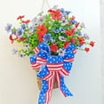 thumbnail image 2 of Lksixu Patriotic Wreath for Front Door, 4th of July Red White and Blue Artificial Flowers Garland with Bow, Star and Stripes USA Flag Floral Basket Wreath Independence Day Welcome Hanging Ornaments, 2 of 9