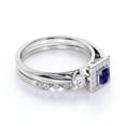 thumbnail image 4 of JeenMata Trilogy 1.5 TCW Princess Cut Lab Created Blue Sapphire and Moissanite Square-Shaped Halo Wedding Ring Set, 4 of 6
