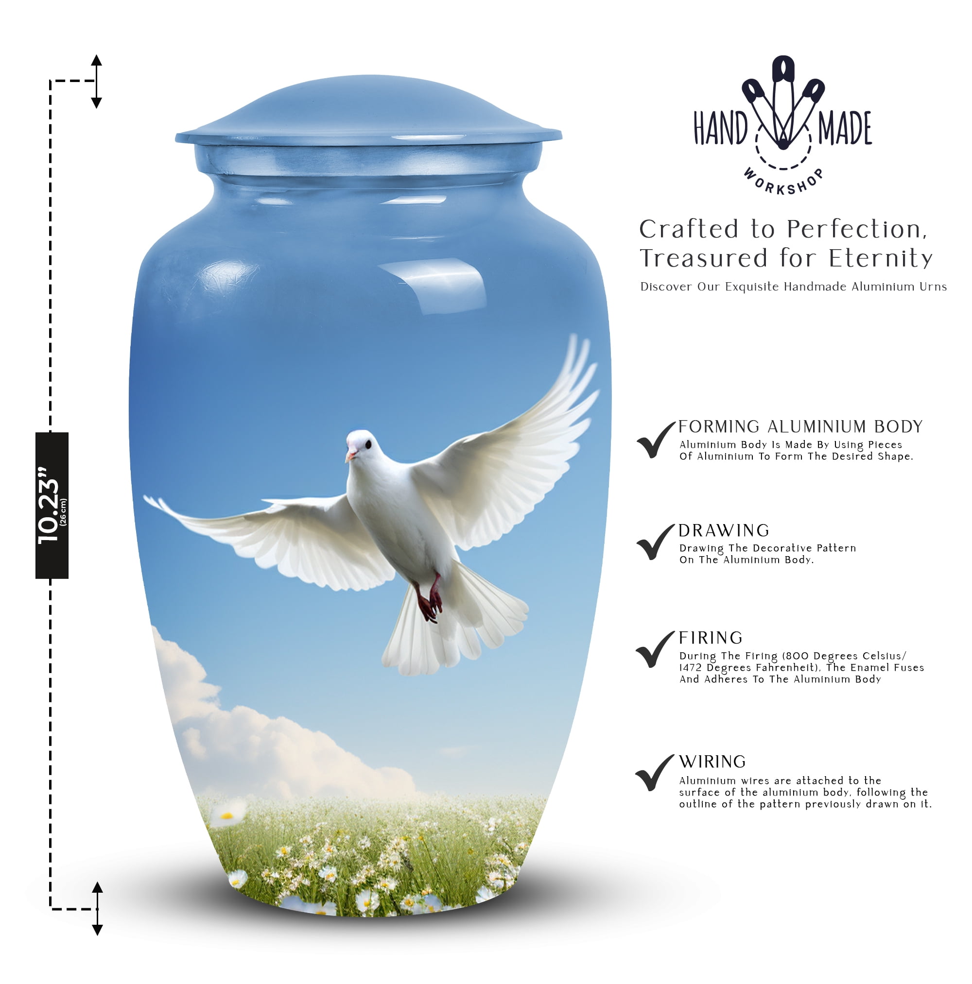 Dove In Garden - Ashes Urns Human Remains - Urn For Cremation Ashes - 10 Inch - Large - Cremation Urn For Adults -Funeral Cremation Urns For Ashes - Large Decorative Urn