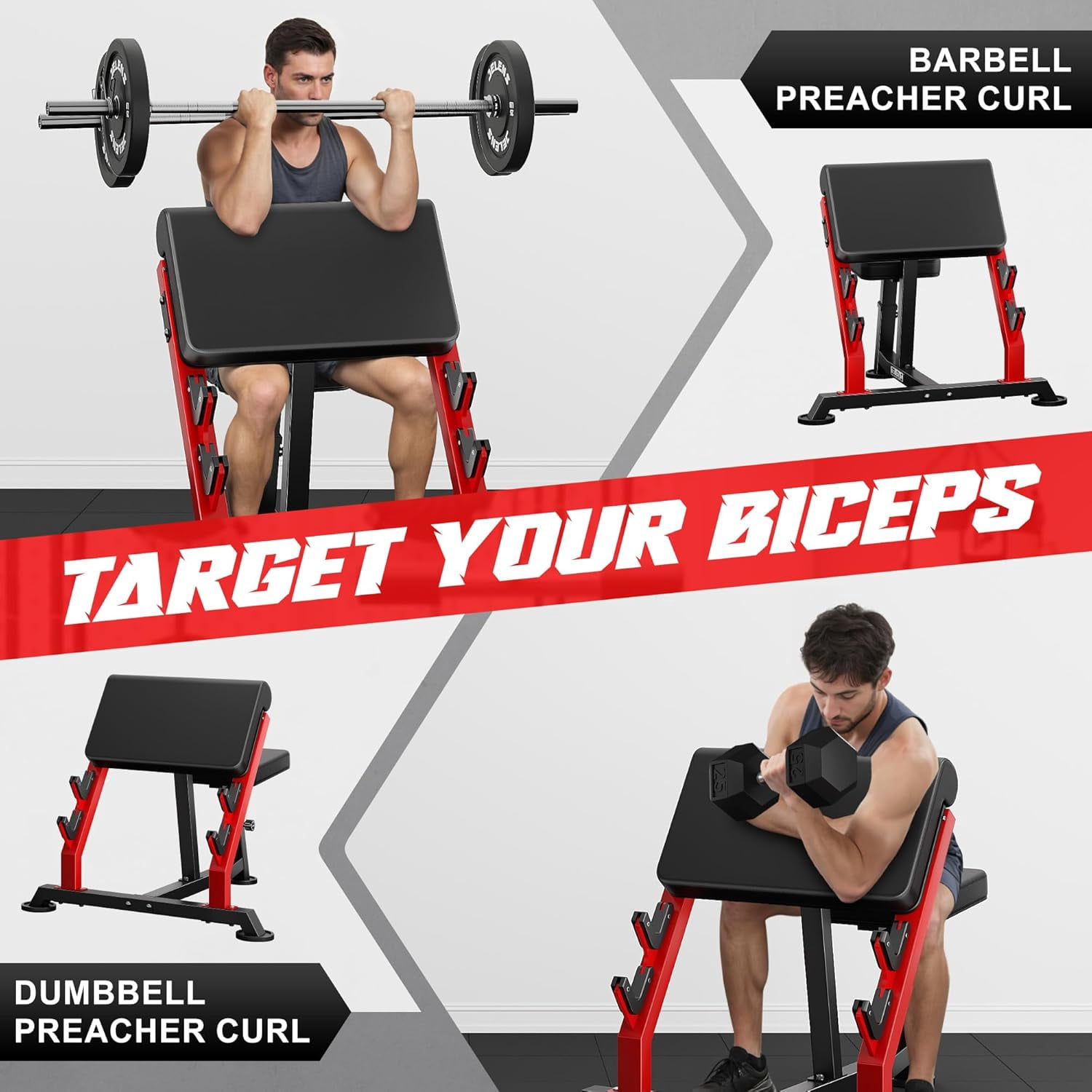 Preacher Curl Bench,Seated Arm Isolated Barbell Dumbbell Bicep Station for Arm Workout,Adjustable Bicep Curl Machine with 2 Bar Holders for Home Gym