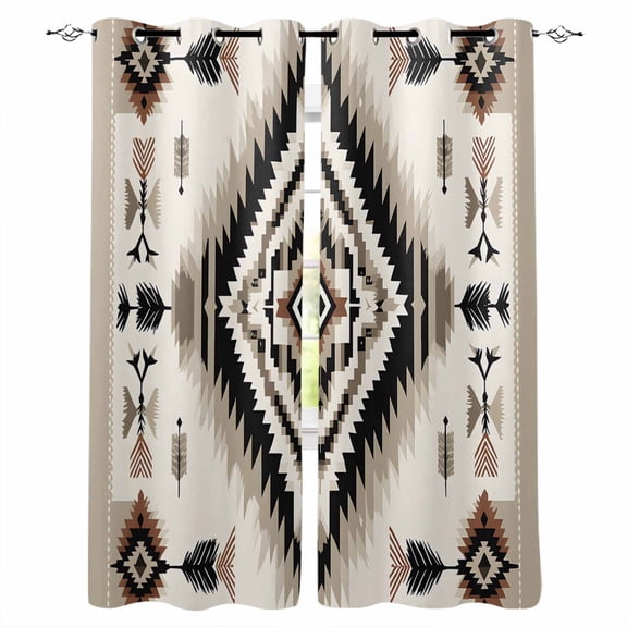 Boho Black Brown Blackout Curtains 45 Inches Long, Geometric Southwestern Ethnic Vintage Thermal Insulated Black Out Curtains, Small Darkening Window Curtain Drapes for Cafe Bedroom 42"x45" 2 Panels