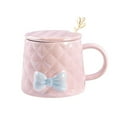 thumbnail image 2 of Beautynvta 350ml Bowknot Ceramic Mug with Spoon, Cute Coffee Tea Cup with Handle and Lid, Handmade Hot Chocolate Mugs, Tea Milk Cup for Coffee, Cocoa, Gift, Microwave Safe, 2 of 5