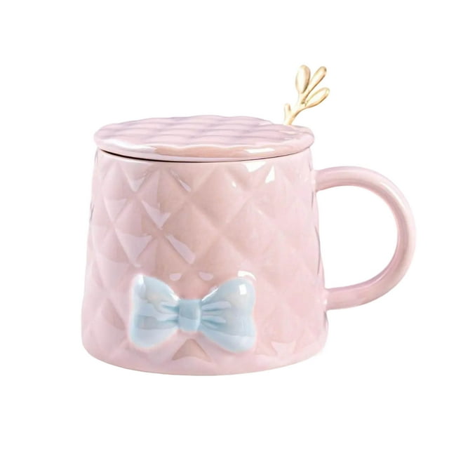 Xihbxyly Taza con Lazo, Bonita Taza de Cerámica de 350 Ml, Resistente a Altas Temperaturas, Incluye Cuchara, Ideal para Disfrutar de Café y Té, Ideal para La Oficina En Casa, Regalo Perfecto.