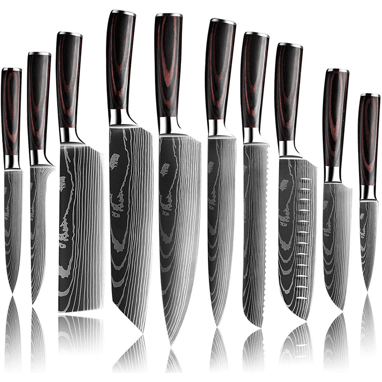 Dfito Kitchen Knife Sets, 3.5-8 inch, Boxed 440A Stainless Steel Ultra Sharp Japanese Knives, 10 Pieces, for Professional Chefs