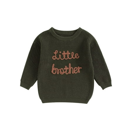 

Qtinghua Newborn Baby Boy Sweater Letter Embroidery Long Sleeve Pullover Jumper Tops Fall Winter Clothes Army Green 12-18 Months