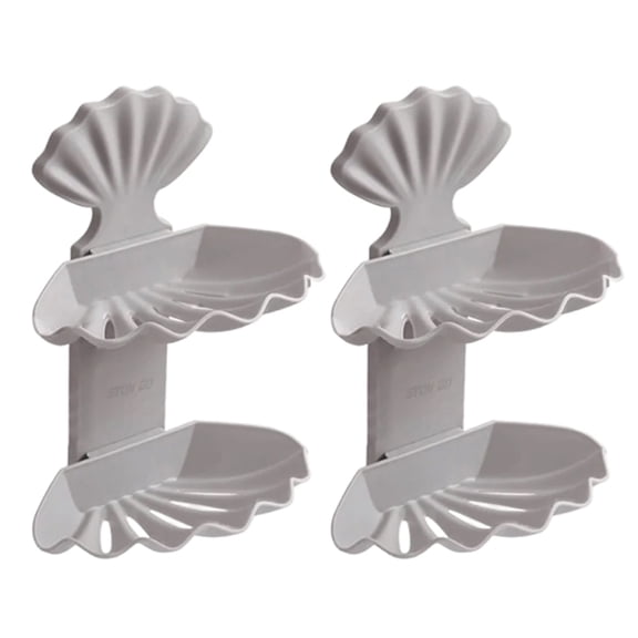 JJYY 1PC/2Pcs Double Layer Seashell Soap Dish - Adhesive Wall-Mounted Shell-Shaped Soap Holder for Bathroom Shower - Stylish and Functional Bathroom Accessories