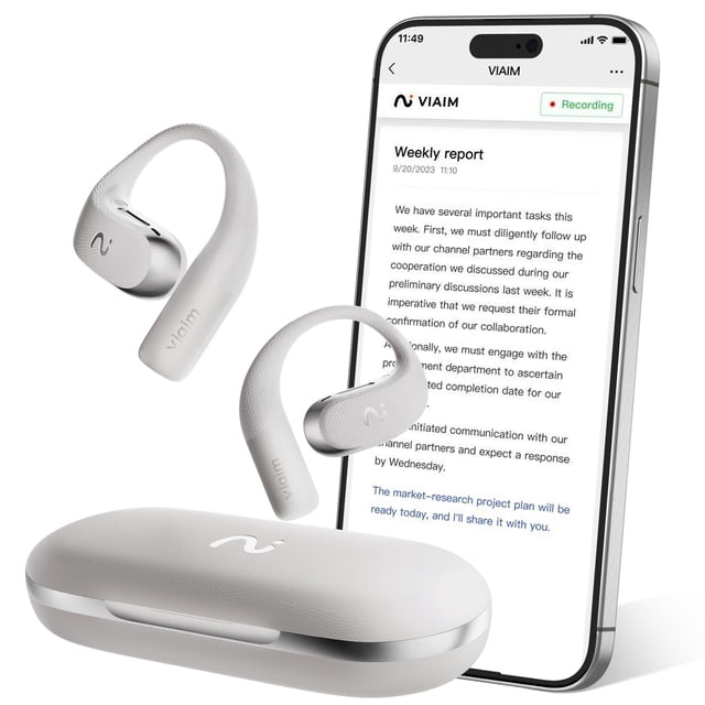 Auriculares de grabación AI VIAIM OpenNote con FlashRecord Gray