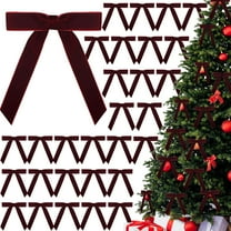 30 Pcs Christmas Velvet Wreath Bow, 5 x 7 Inch Vintage Velvet Ribbon Bows Rustic Crafts Gift Bows for Indoor Outdoor Wreaths Garland Holiday Xmas Tree Wrapping Crafts (Burgundy Red