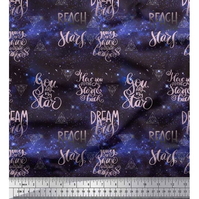 Soimoi Crepe Silk Fabric Text & Sacred Geometry Galaxy Printed Craft Fabric by the Yard 42 Inch Wide