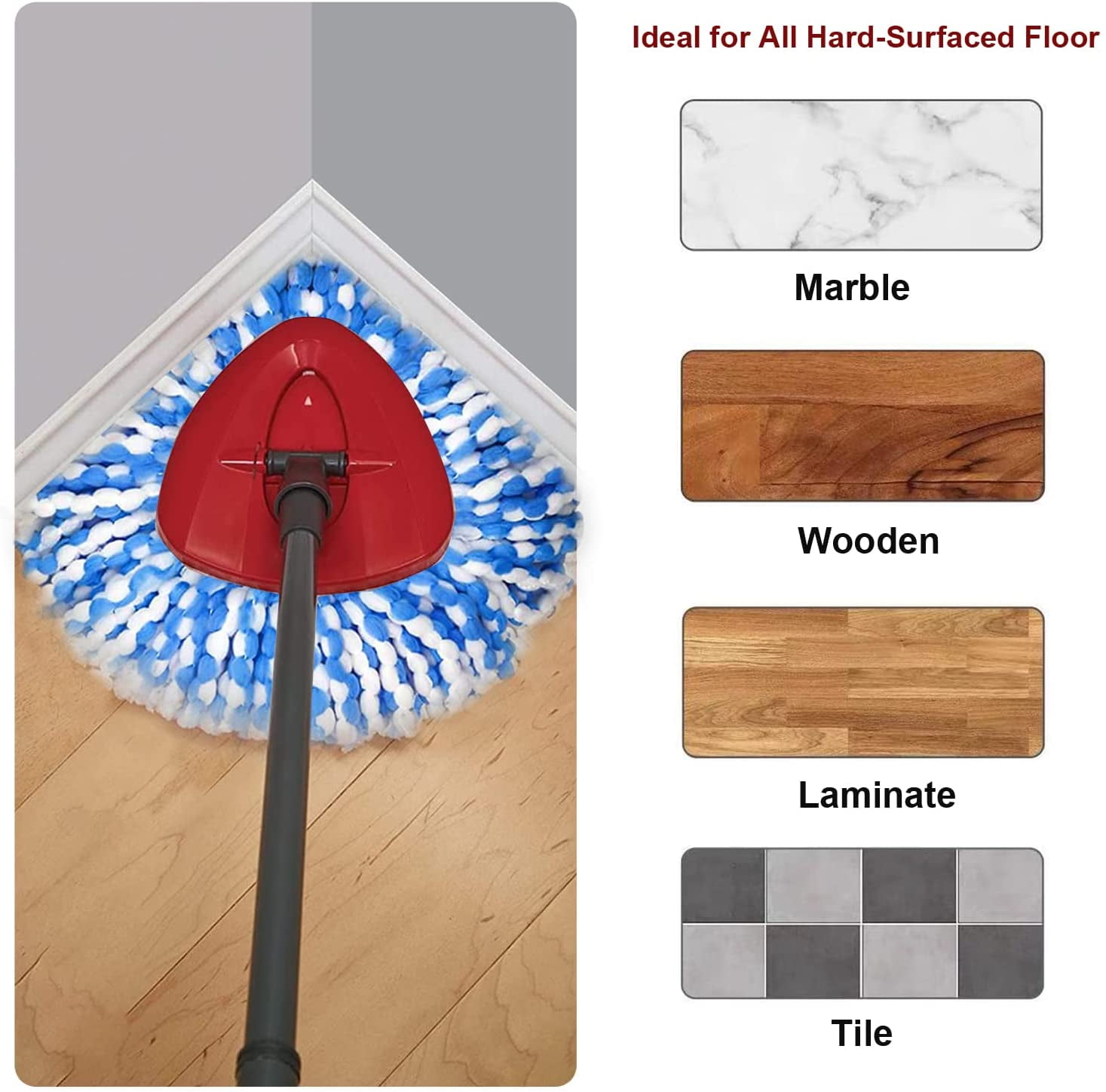 VACUSHOP 4-section Spin Mop Replacement Head Handle + 2-Tank Base+2 Mops  for O-Cedar EasyWring Spin Mop Microfiber Easy Cleaning of Home Floors