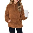 thumbnail image 2 of YunPes Girls Fleece Hoodies Bow Sherpa Fuzzy Pullover Sweatshirt Casual Kids Half Button Long Sleeve Winter Outwear Coat, 2 of 4